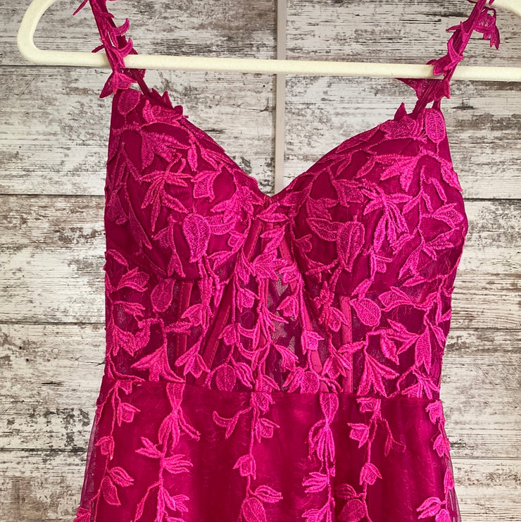 PINK/FLORAL A LINE GOWN