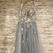 GRAY/FLORAL A LINE GOWN