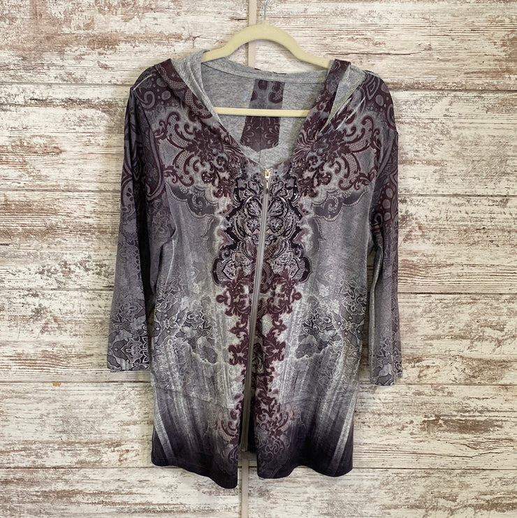 GRAY/FLORAL SPARKLY HOODIE