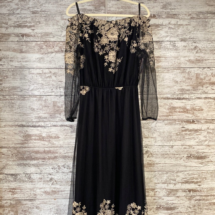 BLACK/IVORY FLORAL LONG DRESS