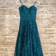 GREEN SPARKLY A LINE GOWN