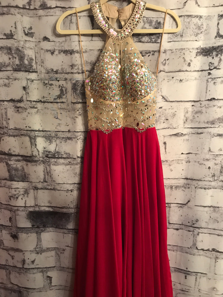 RED BEADED LONG EVEING GOWN