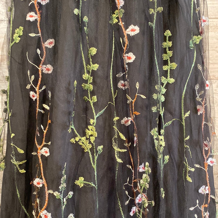 BLACK/FLORAL A LINE GOWN
