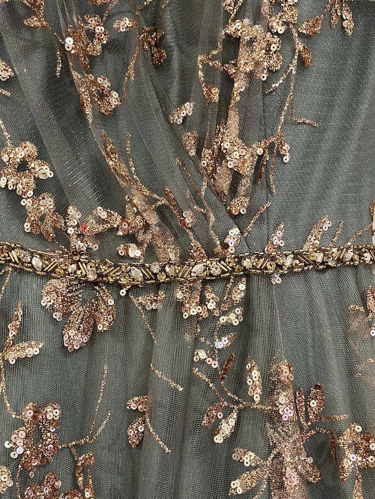 GRAY/GOLD A LINE GOWN