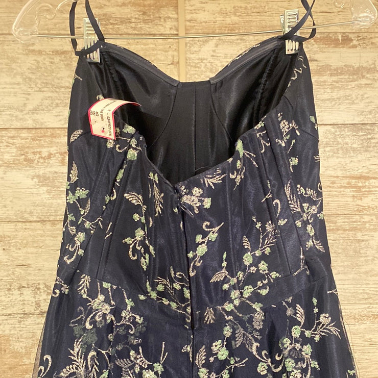 NAVY/FLORAL A LINE GOWN
