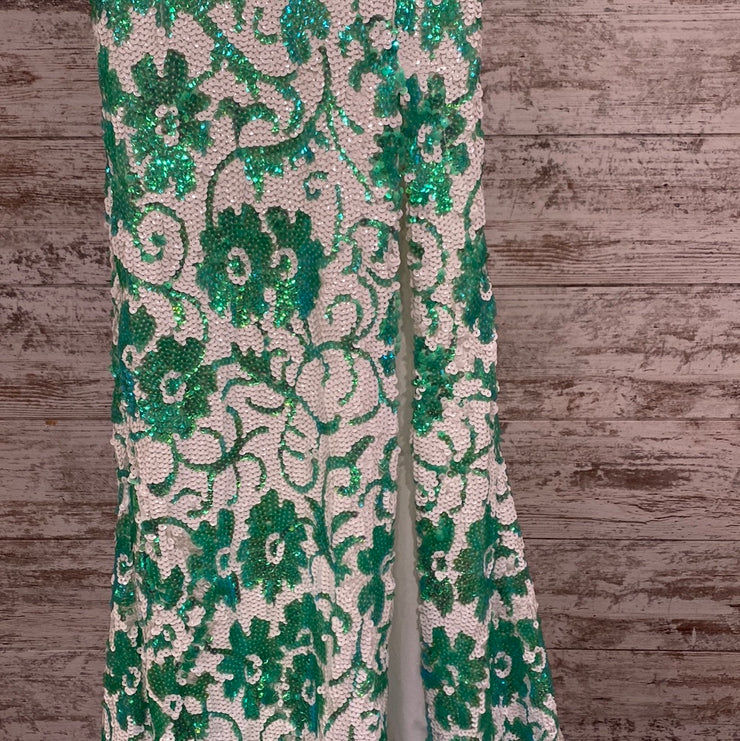 GREEN/WHITE LONG DRESS $850