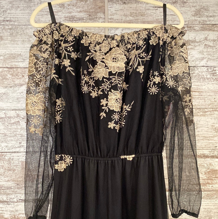 BLACK/IVORY FLORAL LONG DRESS