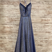 BLUE SPARKLY A LINE GOWN