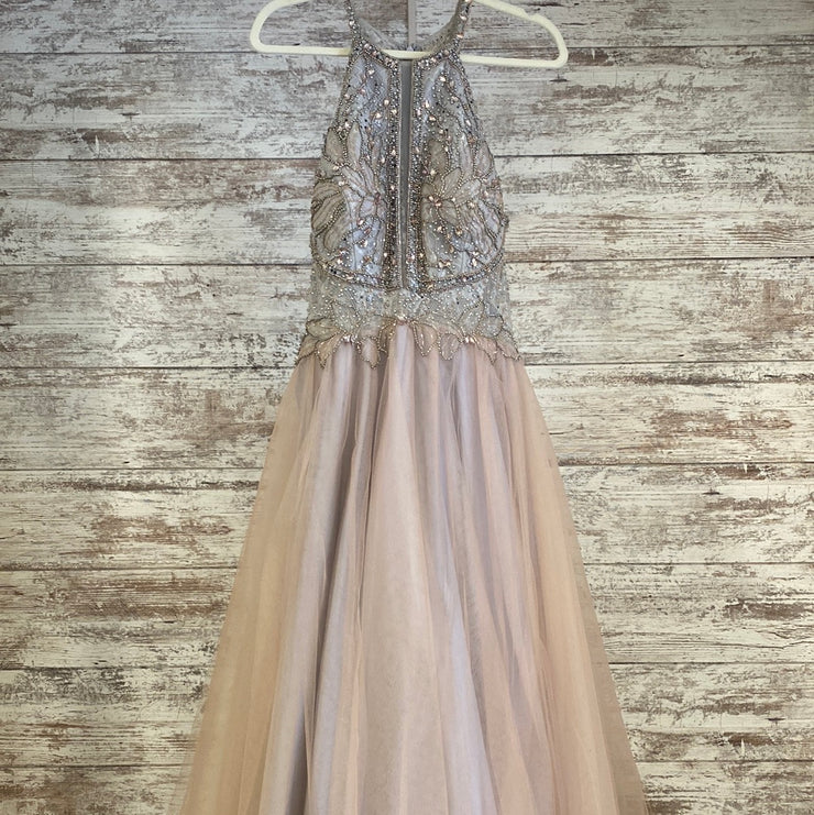 BLUSH/GRAY A LINE GOWN