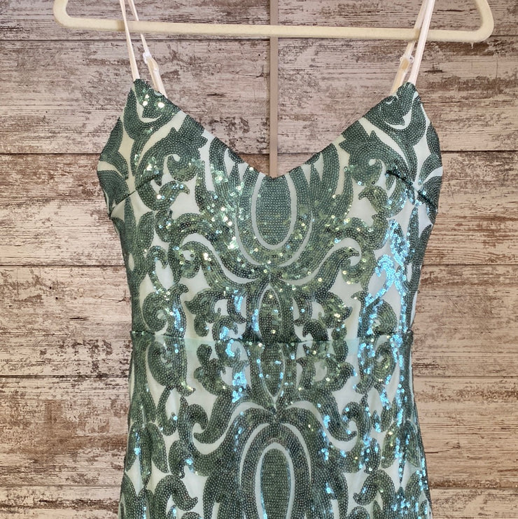 GREEN SPARKLY LONG DRESS