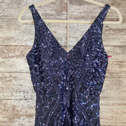 BLUE SEQUIN LONG EVENING GOWN