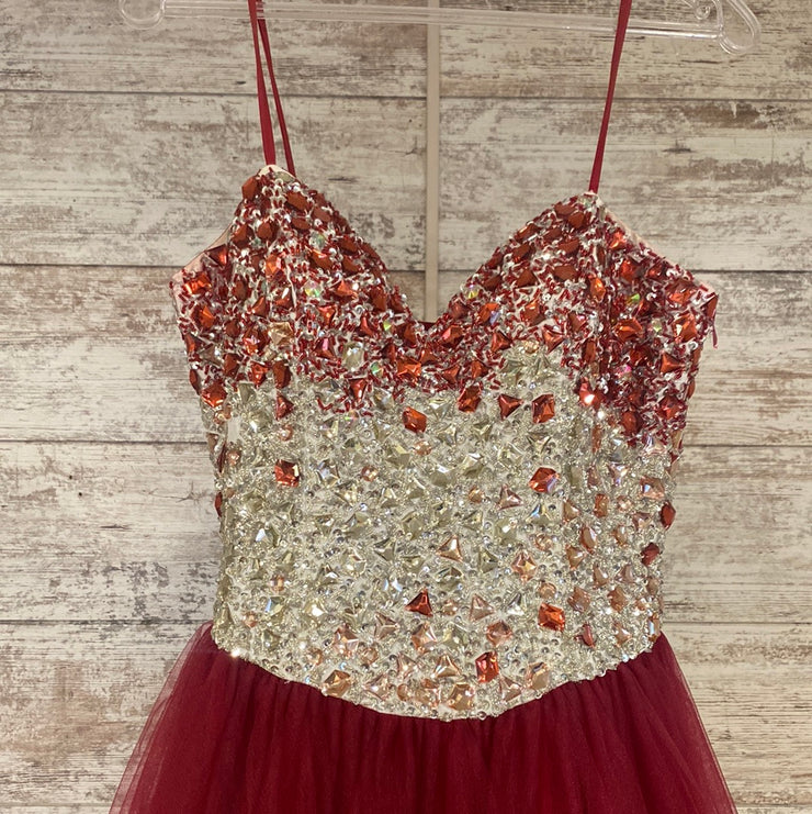 RED SPARKLY TOP A LINE GOWN