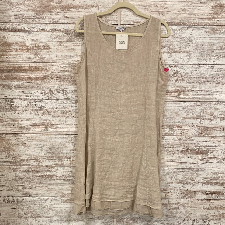 TAN 100% LINEN SHORT DRESS-NEW