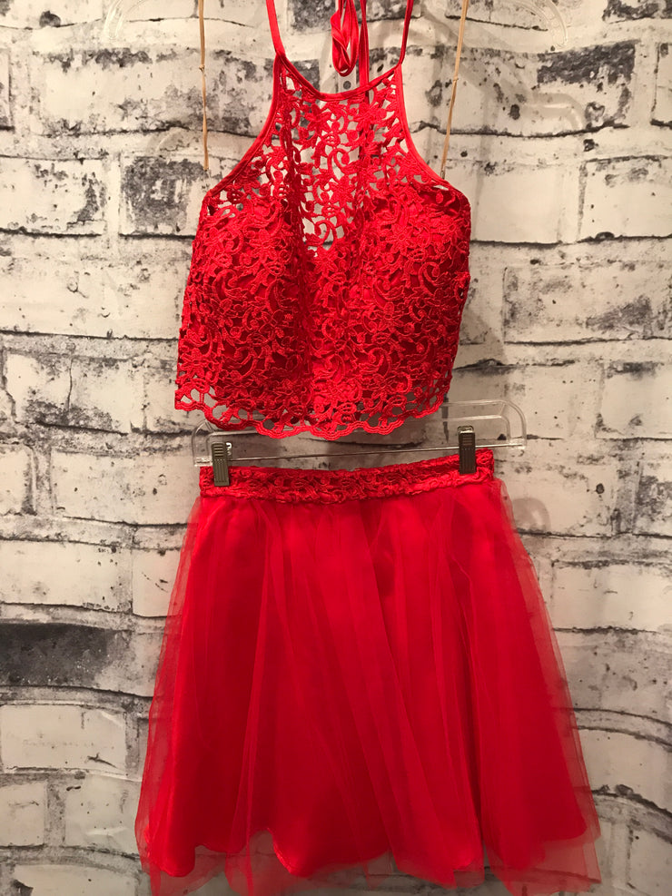 RED LACE 2 PC. SHORT DRESS
