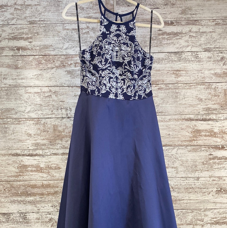 NAVY/SILVER A LINE GOWN (NEW)