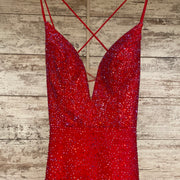 RED BEADED LONG EVENING GOWN