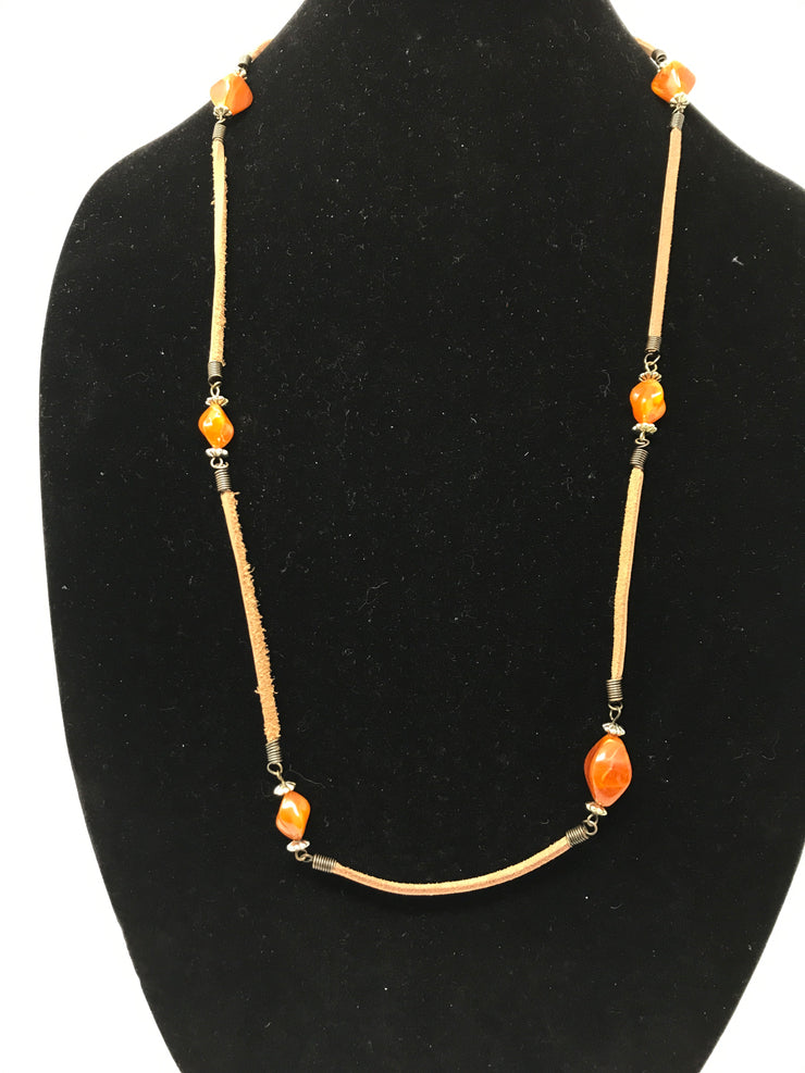 ORANGE BEAD BROWN NECKLACE