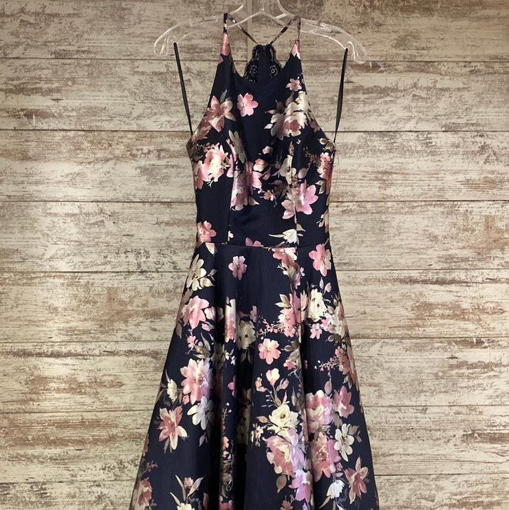 NAVY/FLORAL A LINE GOWN