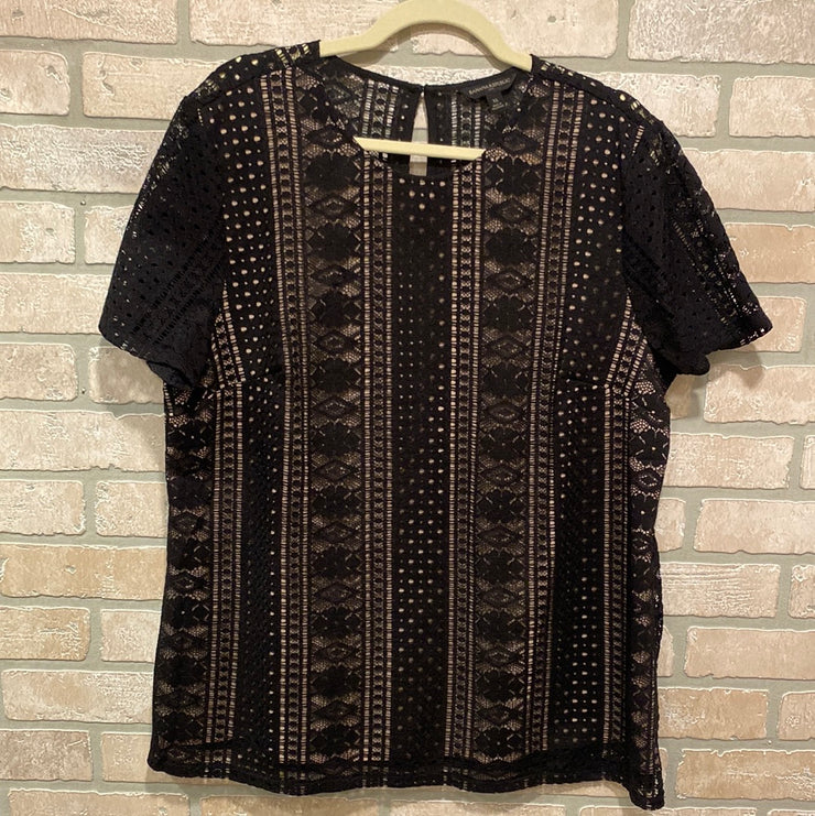 BLACK/TAN SHORT SLEEVE TOP