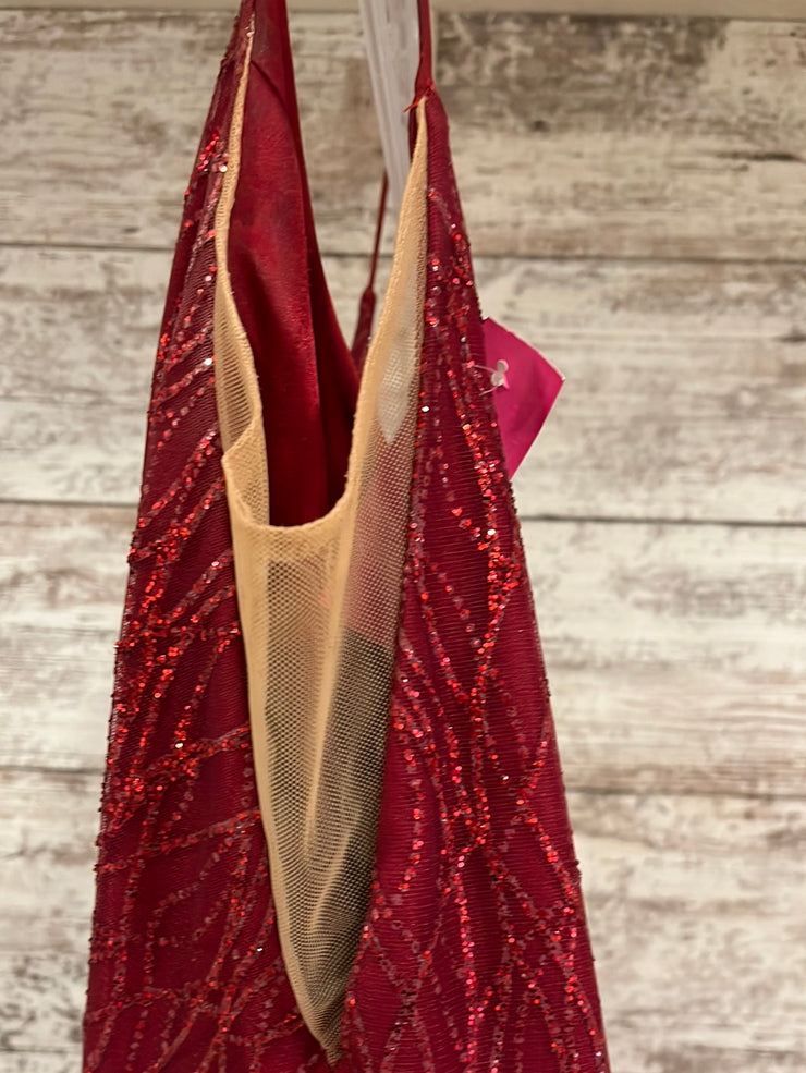 RED SPARKLY A LINE GOWN