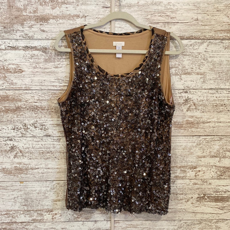 BROWN/TAN SEQUIN SLEEVELESS TO
