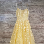 YELLOW/FLORAL A LINE GOWN