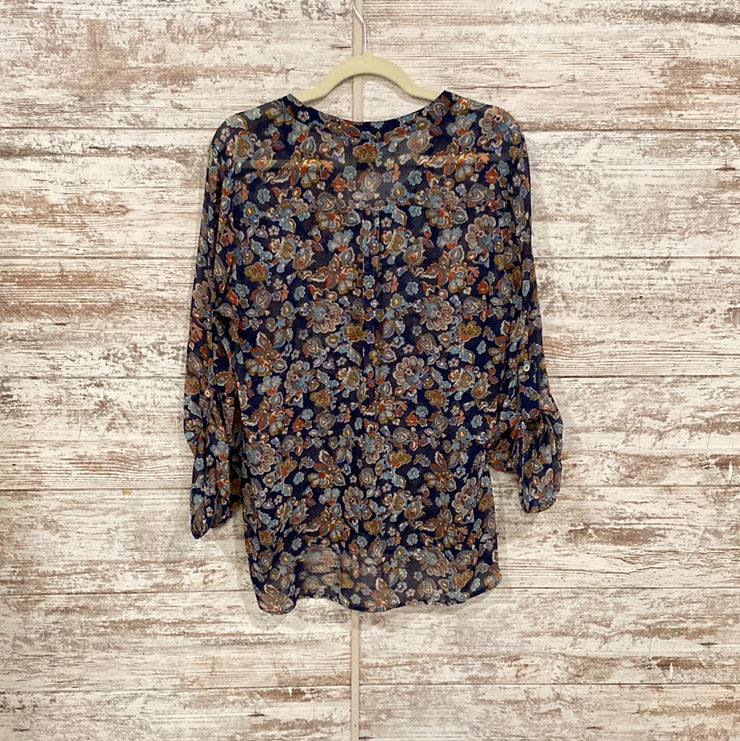 NAVY/FLORAL LONG SLEEVE TOP