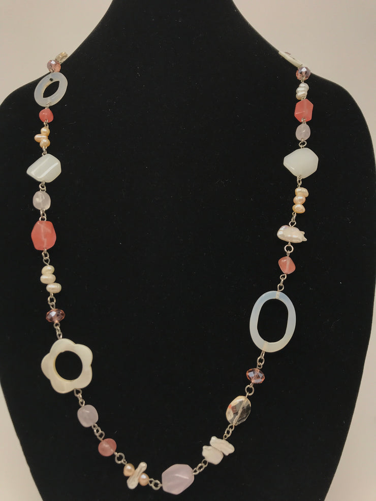 CRYSTAL/PINK BEAD NECKLACE