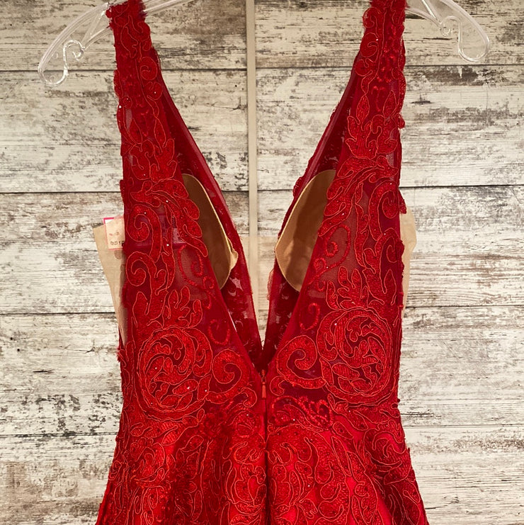 RED/FLORAL A LINE GOWN