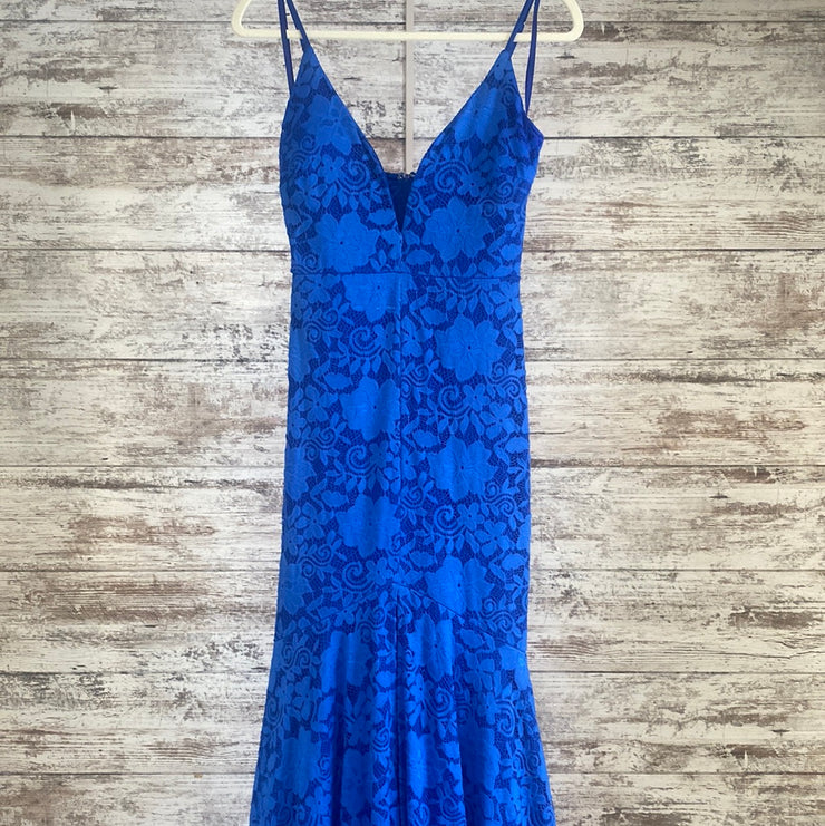 ROYAL BLUE LACE LONG DRESS-NEW