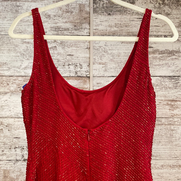 RED FULL BEADED LONG DRESS