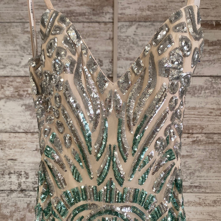 GREEN SEQUIN LONG DRESS $750