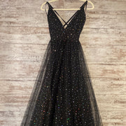 BLACK SPARKLY A LINE GOWN-NEW
