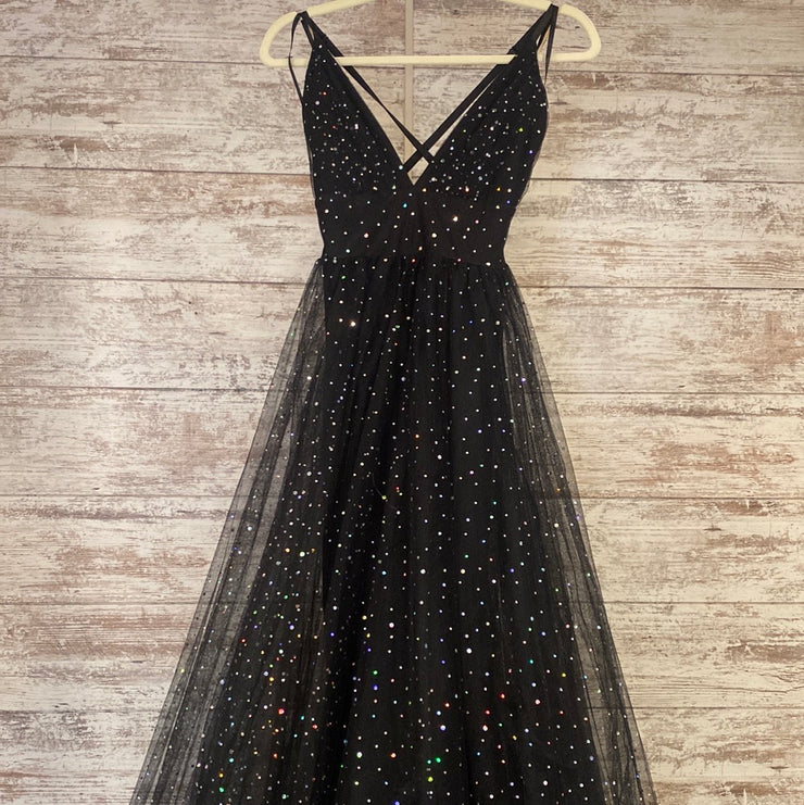 BLACK SPARKLY A LINE GOWN-NEW