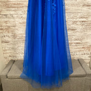 ROYAL BLUE FLORAL A LINE GOWN