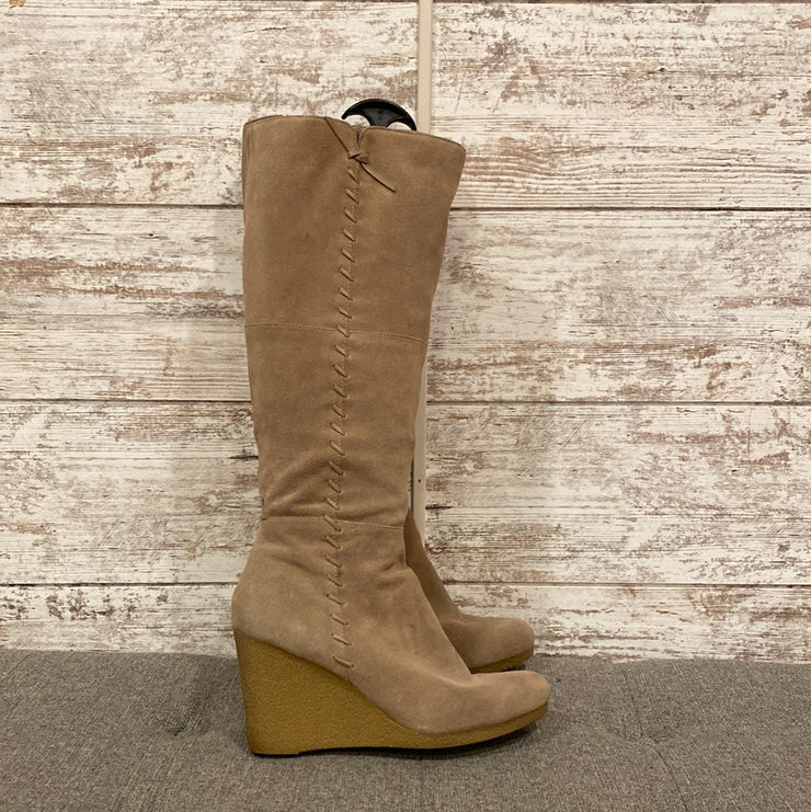 TAN SUEDE WEDGE BOOTS