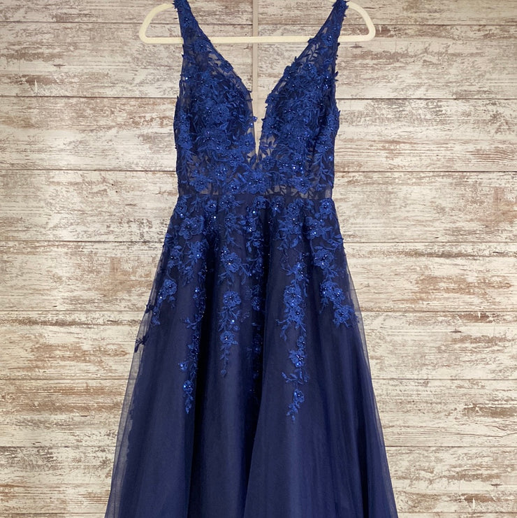 NAVY/FLORAL PRINCESS GOWN