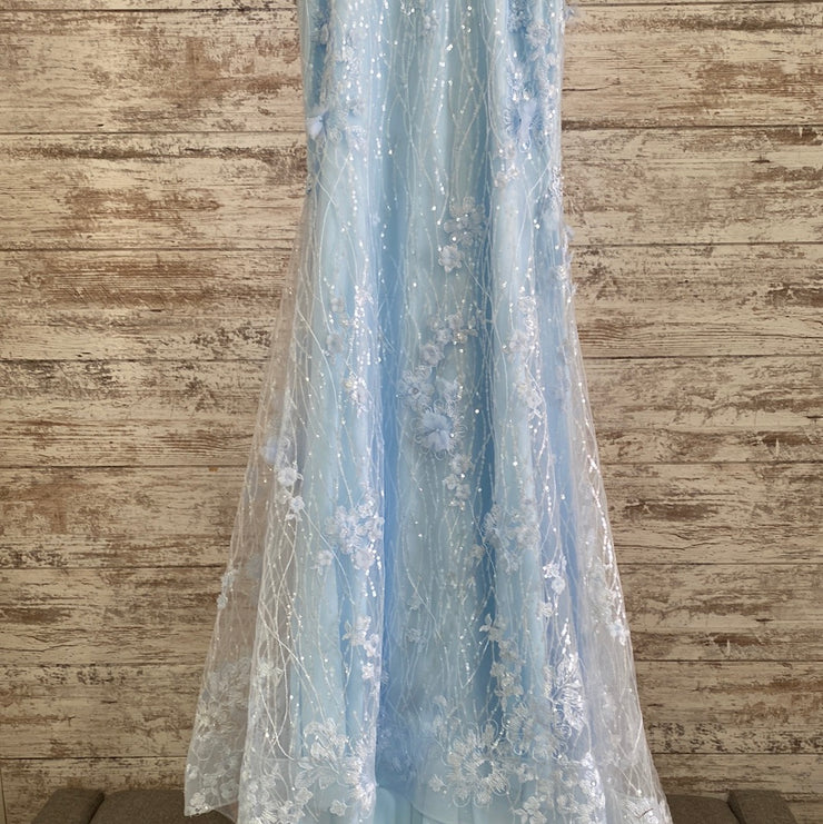 BLUE/FLORAL SPARKLY LONG DRESS