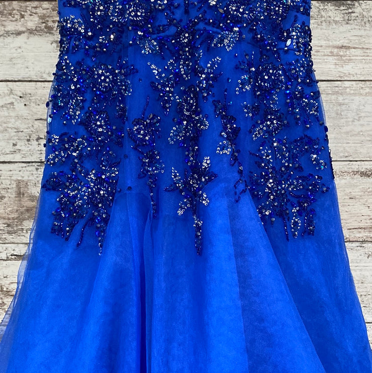 ROYAL BLUE SPARKLY A LINE GOWN
