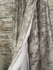 GRAY/FLORAL BEADED A LINE GOWN
