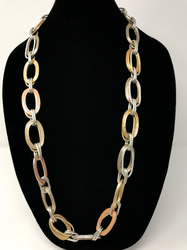 SILVER/GOLD/PINK OVAL NECKLACE