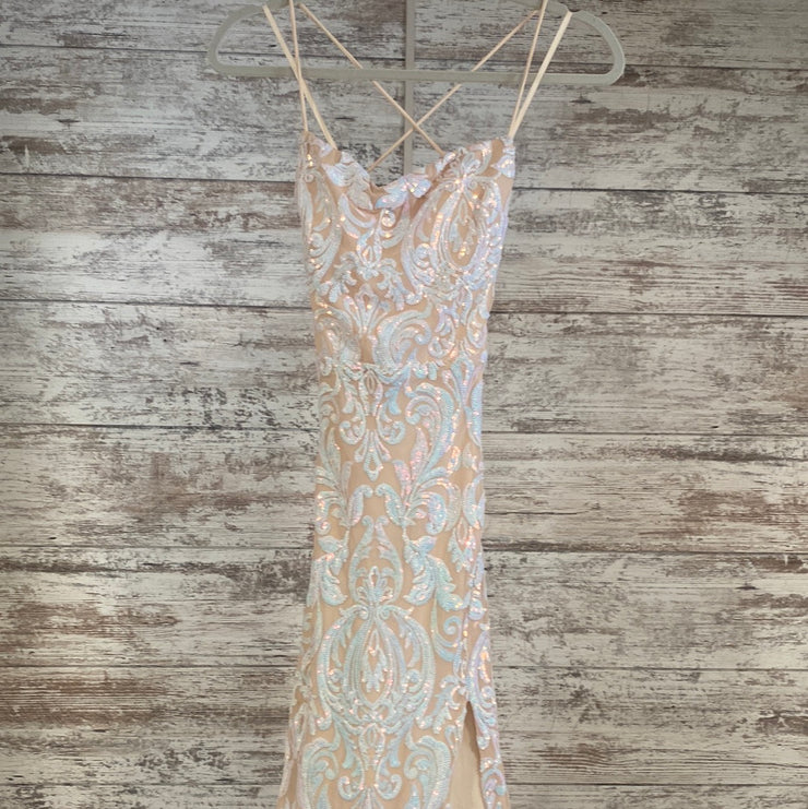 BLUE/PINK TAN SEQUIN LONG DRES