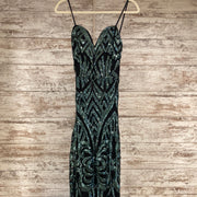 GREEN/BLACK SEQUIN LONG DRESS