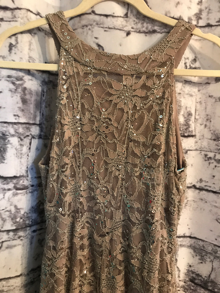 TAN LACE LONG EVENING GOWN
