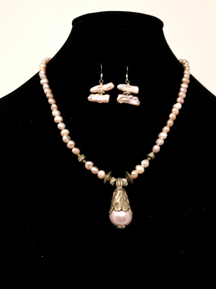 PINK PEARL NECKLACE SET