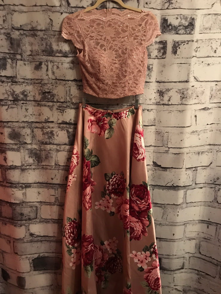 PINK/FLORAL 2 PC. LONG GOWN