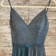 BLUE SPARKLY A LINE GOWN