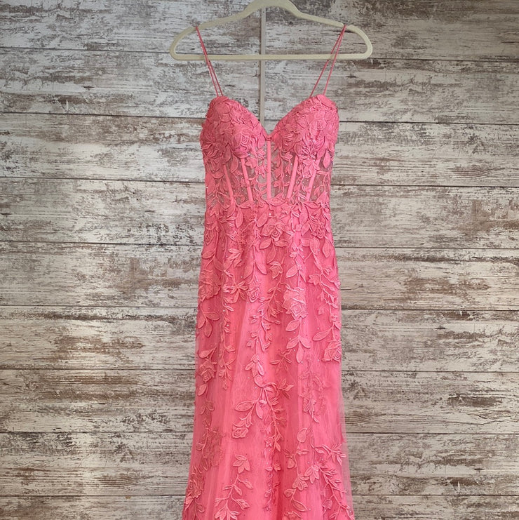 PINK/FLORAL LONG EVENING GOWN