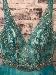 TEAL BEADED PRINCESS GOWN