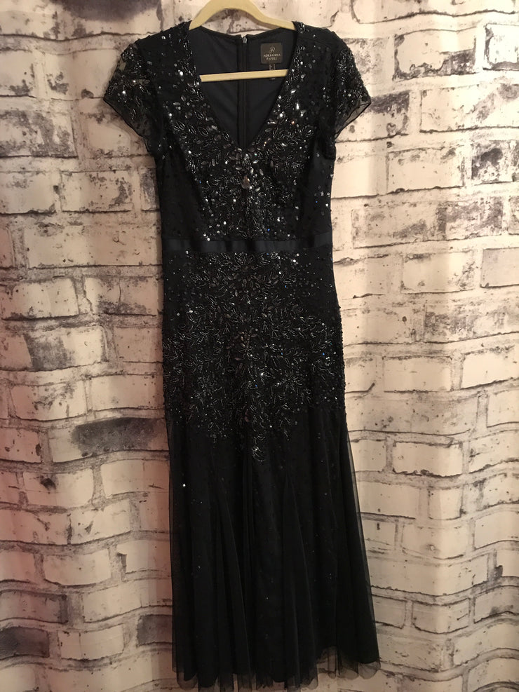 NAVY SEQUIN LONG EVENING GOWN